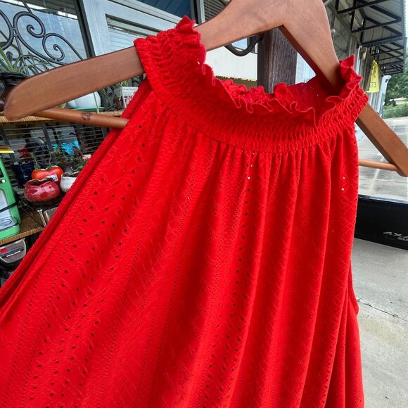 NWT Cato Women's Plus Size 26/28W Fiery Red Sleeveless Eyelet Tunic - Picture 11 of 16